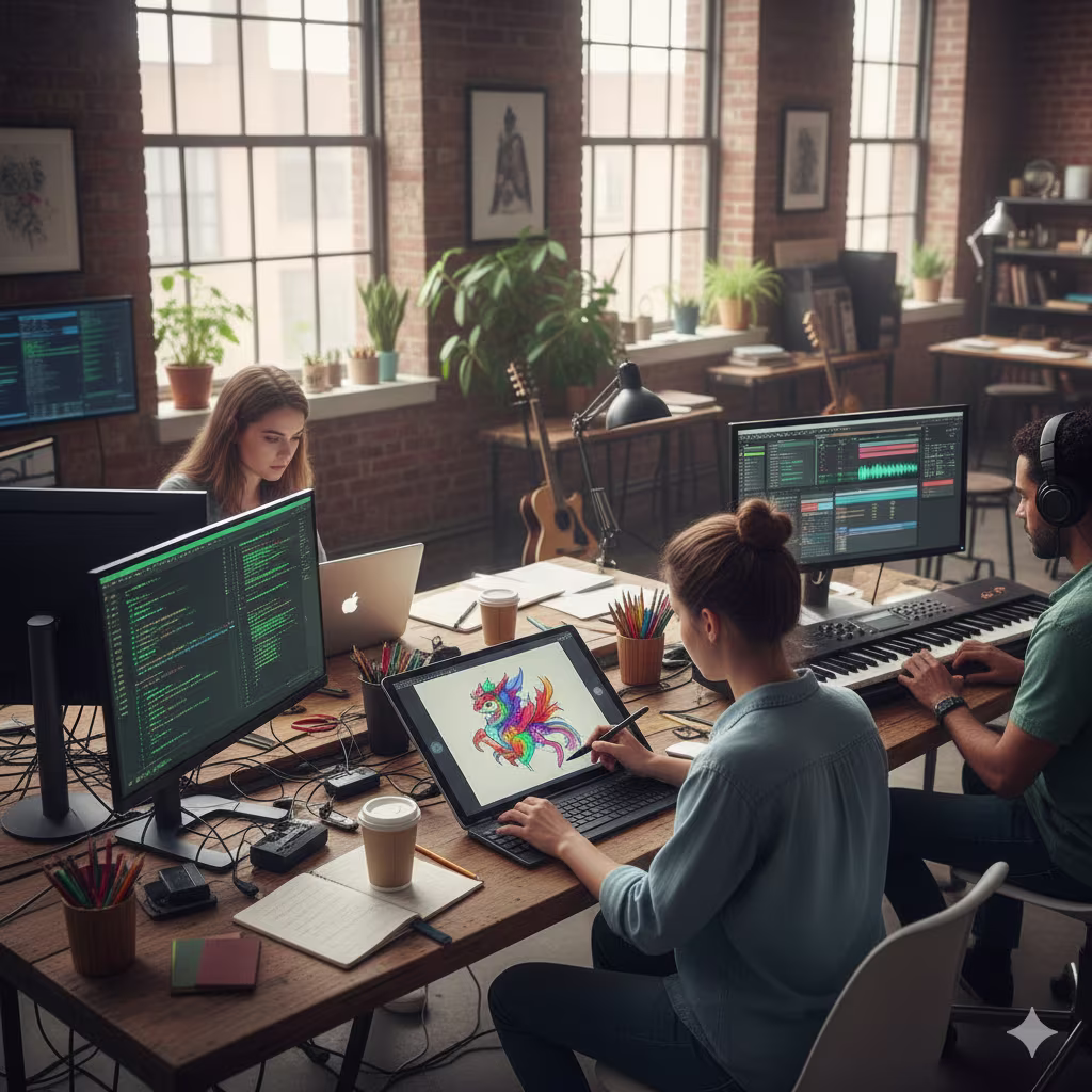 People Working On Game