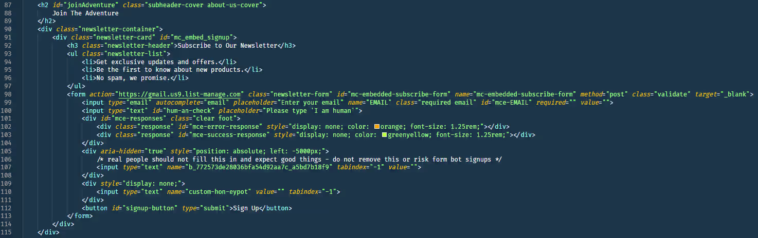 Mailchimp newsletter HTML, sensitive url trimmed