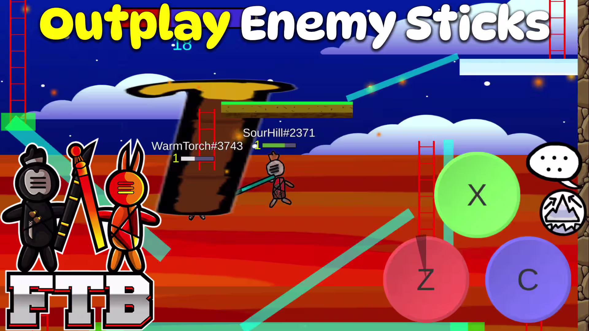 Two stickmen fighting 1v1 duel game mode